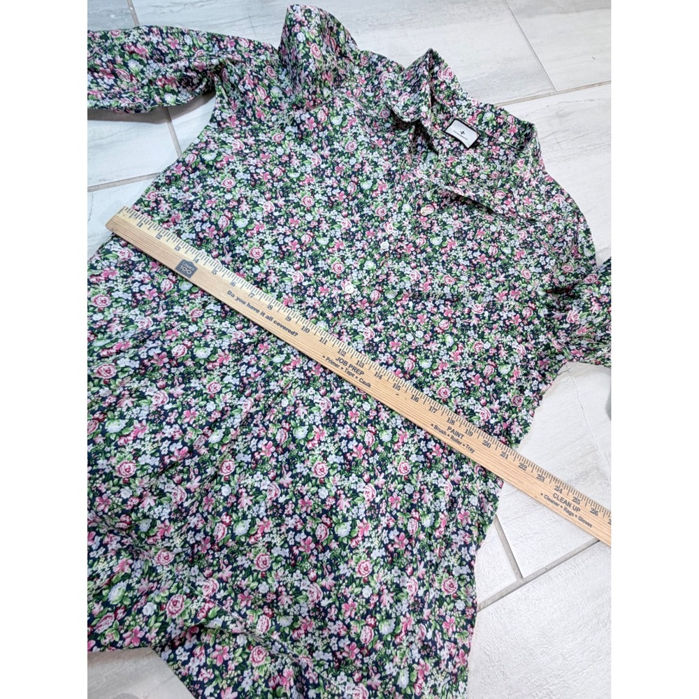 Tuckernuck Callahan Shirt Dress XXL Pink Green Floral Ruffle Hem Long Sleeve - Picture 4 of 7